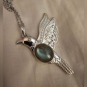 20 Inch, Labradorite Hummingbird Pendant Necklace & Magnet Platinum/Copper, NWT